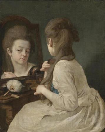 Johann anton ramboux Young lady at her toilet combing her hair Norge oil painting art